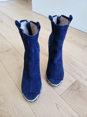 Opening Ceremony Navy(Royal Blue) Suede Peep-Toe Ankle Boots 6-6.5